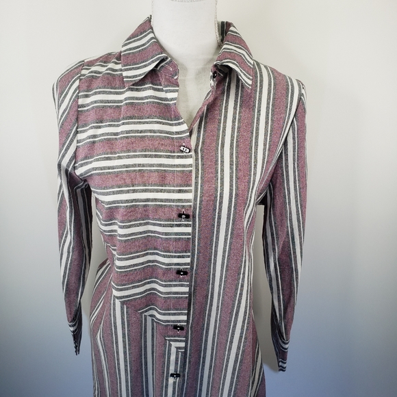 Peasant Core Retro Button Down Top Tunic Small Asymmetrical Striped Indie NEW - Picture 3 of 9